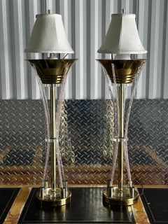 1970s Hollywood Recency Brass Torches Table Lamps, Set of 2