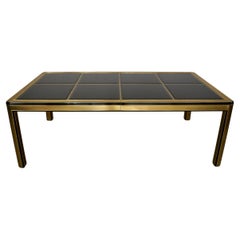 1970's Hollywood Regency Art Deco Brass & Dark Smoked Glass Dining Table