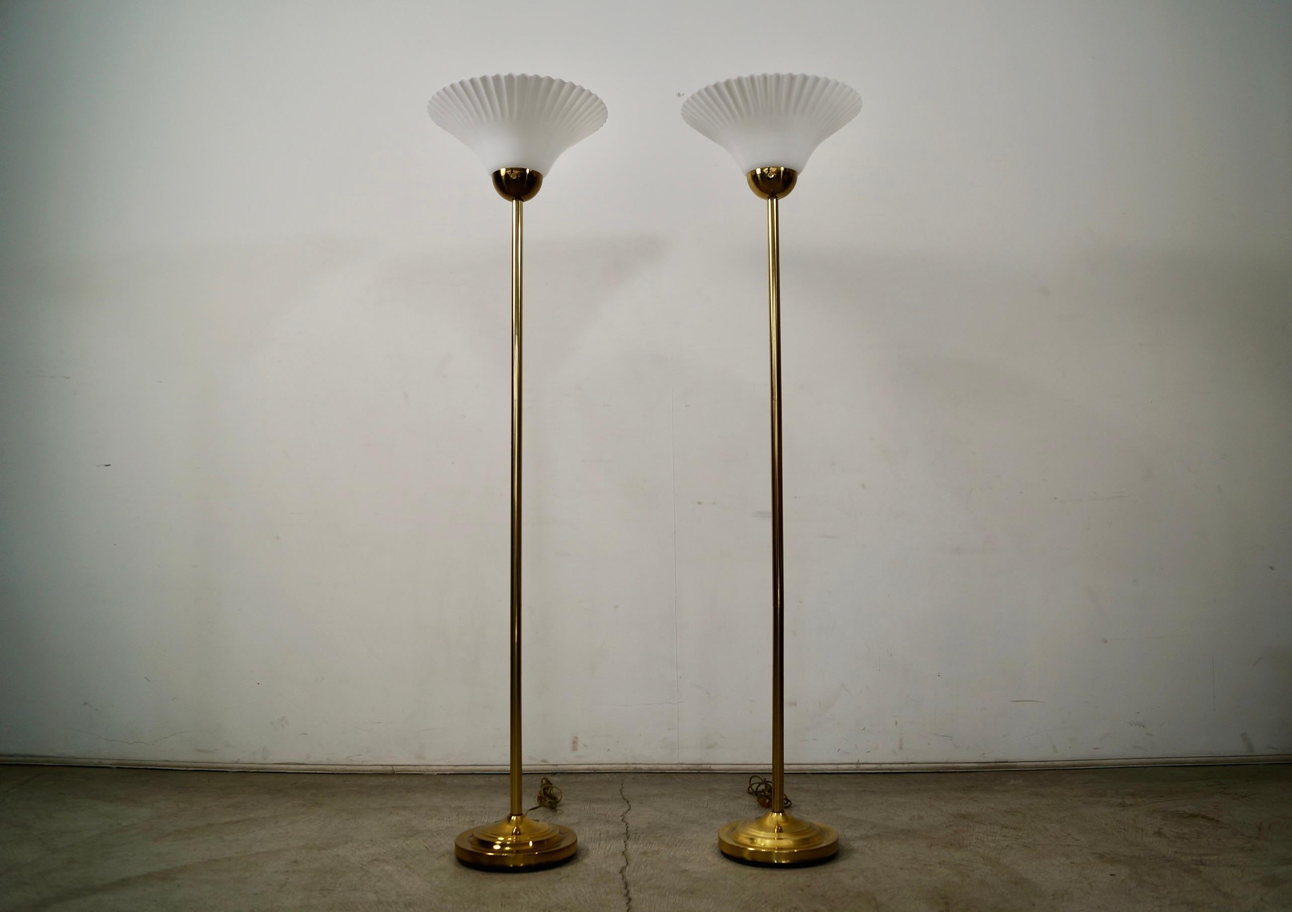 Unknown 1970's Hollywood Regency Art Deco Brass Floor Lamps - a Pair For Sale