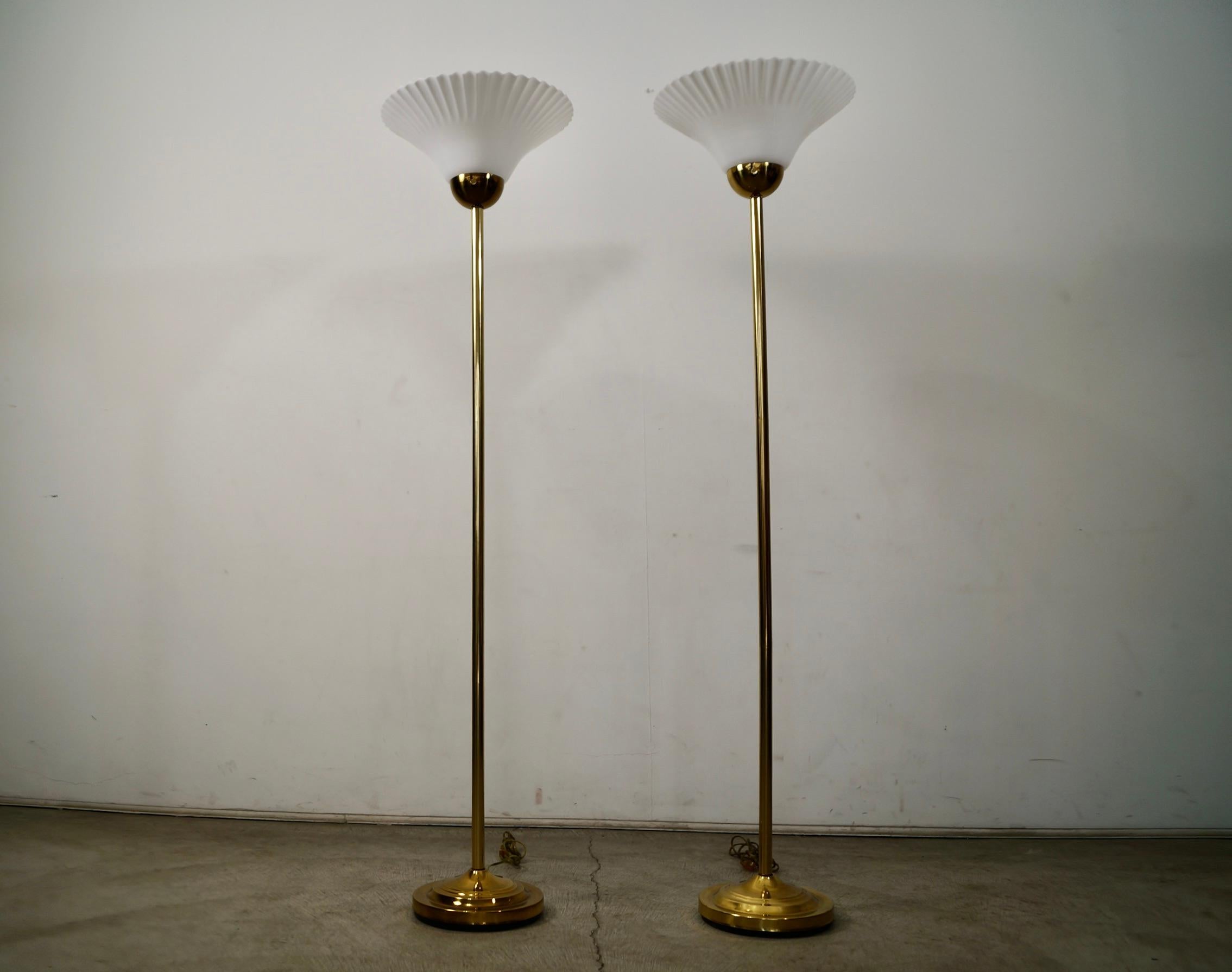 1970's Hollywood Regency Art Deco Brass Floor Lamps - a Pair In Good Condition For Sale In Burbank, CA