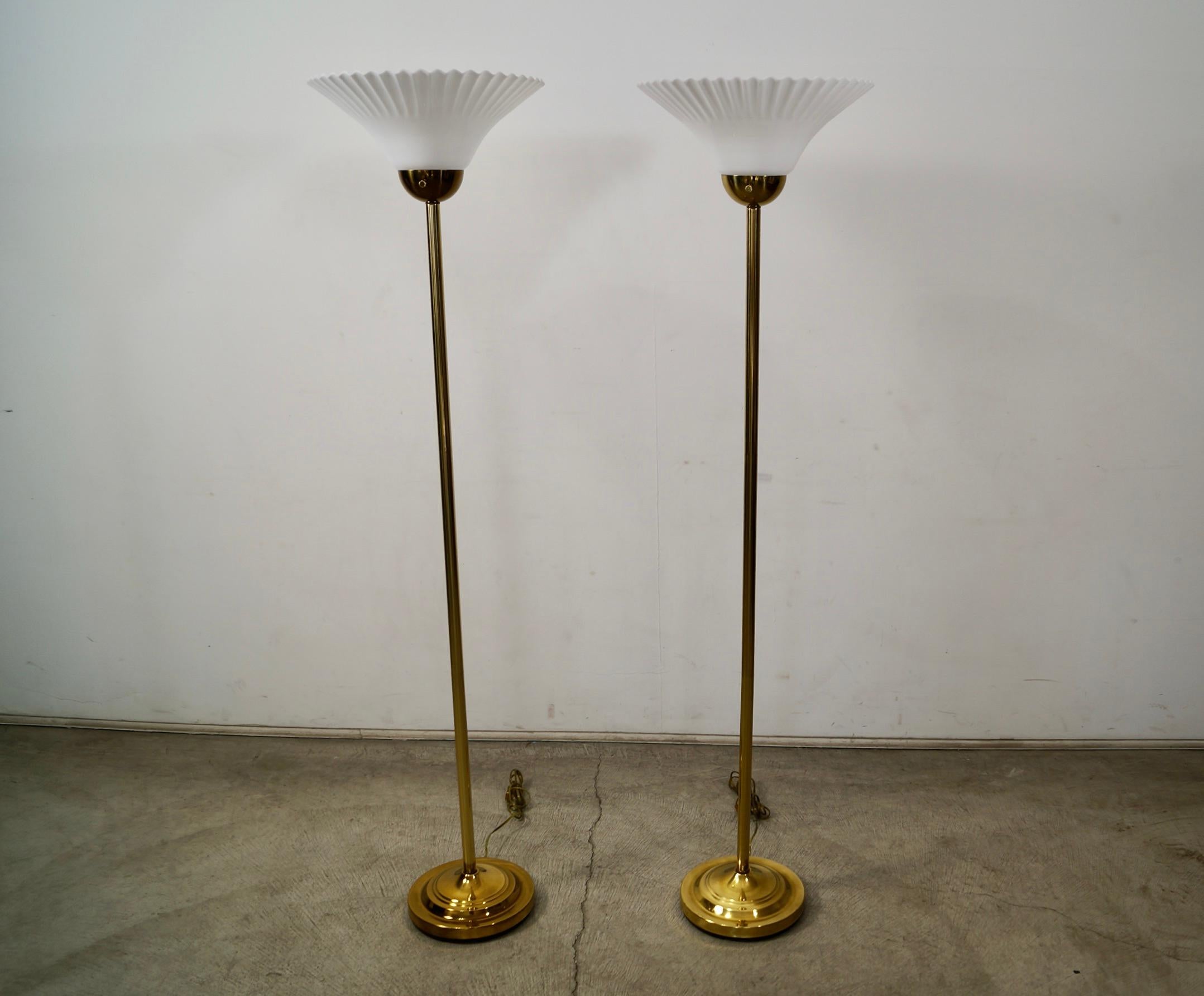 Late 20th Century 1970's Hollywood Regency Art Deco Brass Floor Lamps - a Pair For Sale