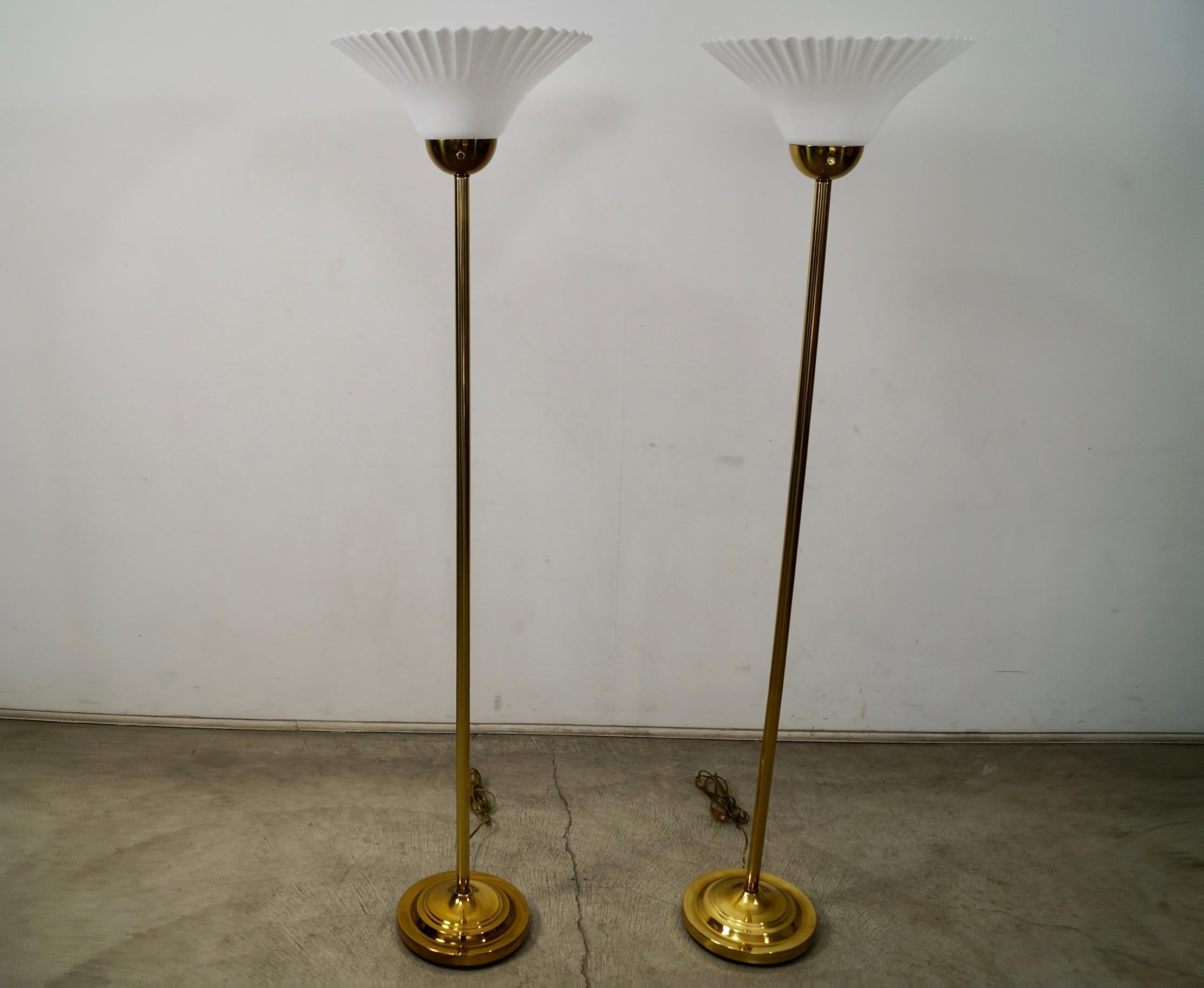 1970's Hollywood Regency Art Deco Brass Floor Lamps - a Pair For Sale 1