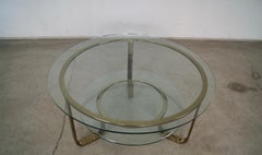 1970's Hollywood Regency Art Deco Style Round Brass Coffee Table