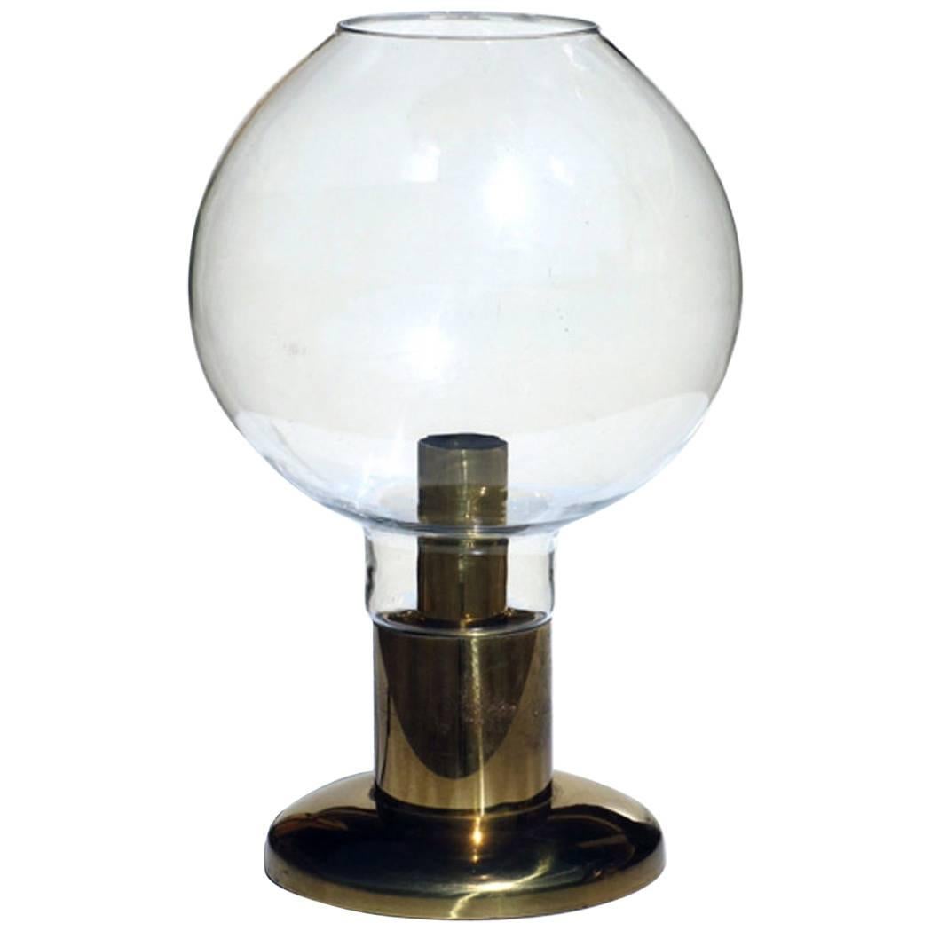 Lampe de bureau en verre soufflé et laiton Hollywood Regency des années 1970