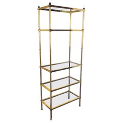 1970s Hollywood Regency Brass and Smoky Glass Display Shelf / Etagere