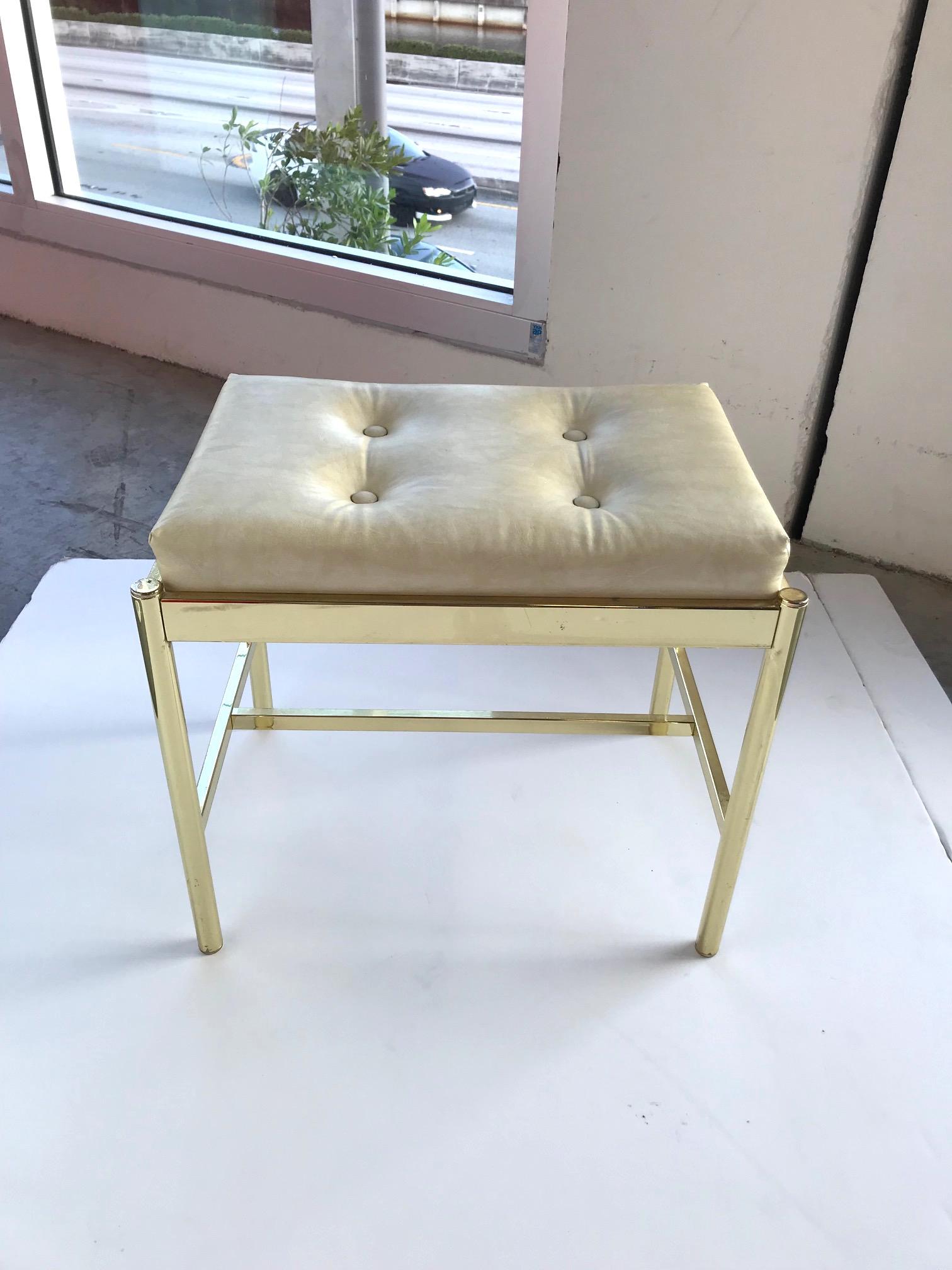 American 1970s Hollywood Regency Brass Bench in Naugahyde