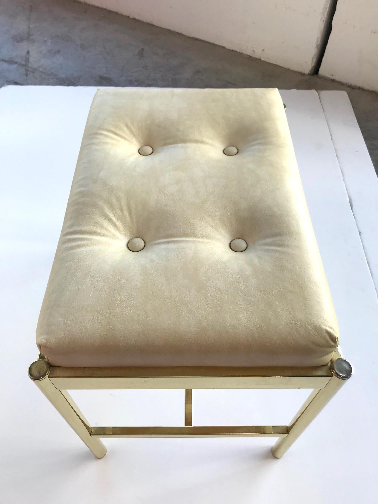 1970s Hollywood Regency Brass Bench in Naugahyde 2