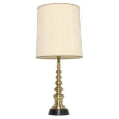 1970s Hollywood Regency Brass Candlestick Lamp on Black Lacquered Base