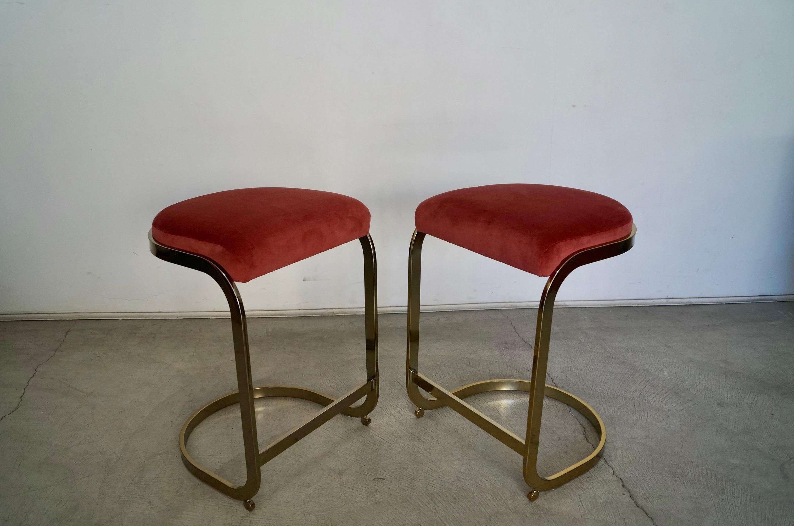 1970s Hollywood Regency Brass Counter Stools, a Pair For Sale 5