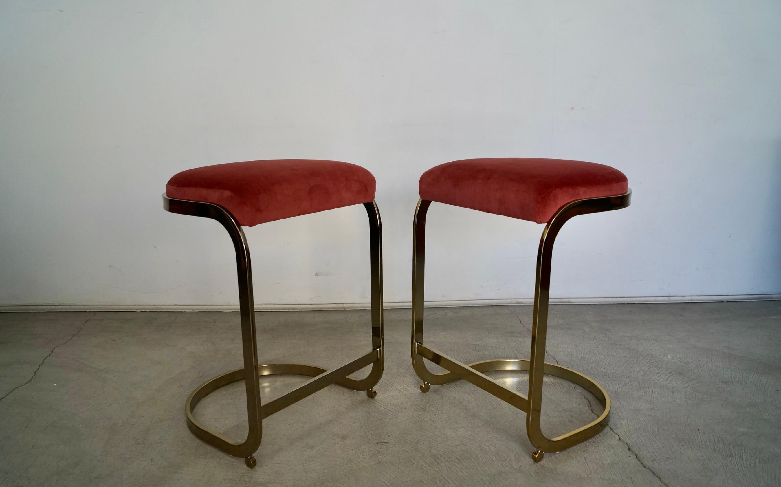 1970s Hollywood Regency Brass Counter Stools, a Pair For Sale 6