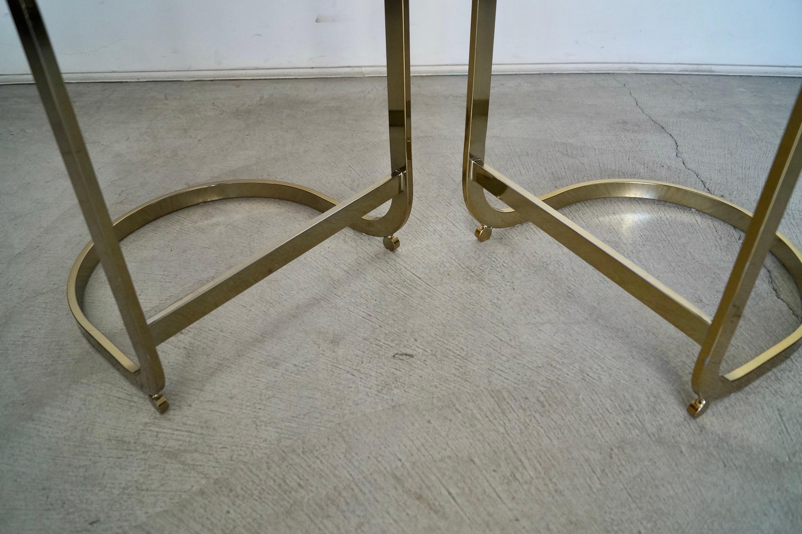 1970s Hollywood Regency Brass Counter Stools, a Pair For Sale 9