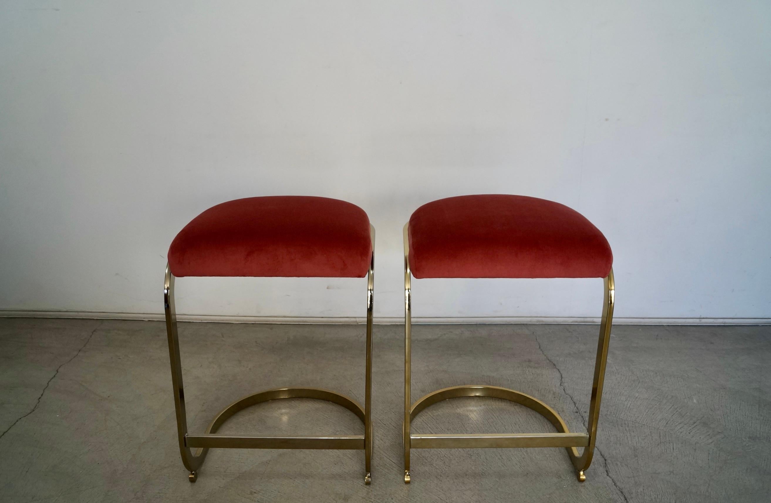 American 1970s Hollywood Regency Brass Counter Stools, a Pair For Sale