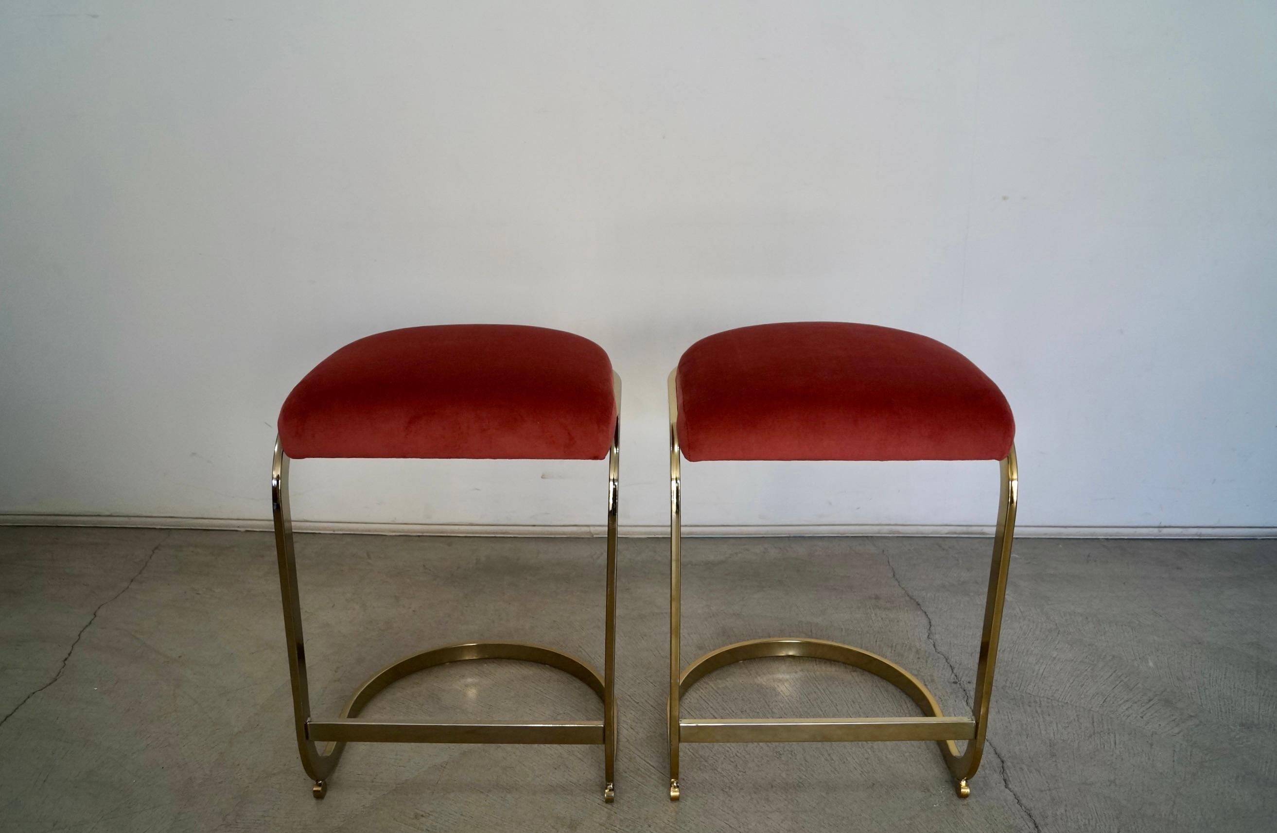 American 1970s Hollywood Regency Brass Counter Stools, a Pair