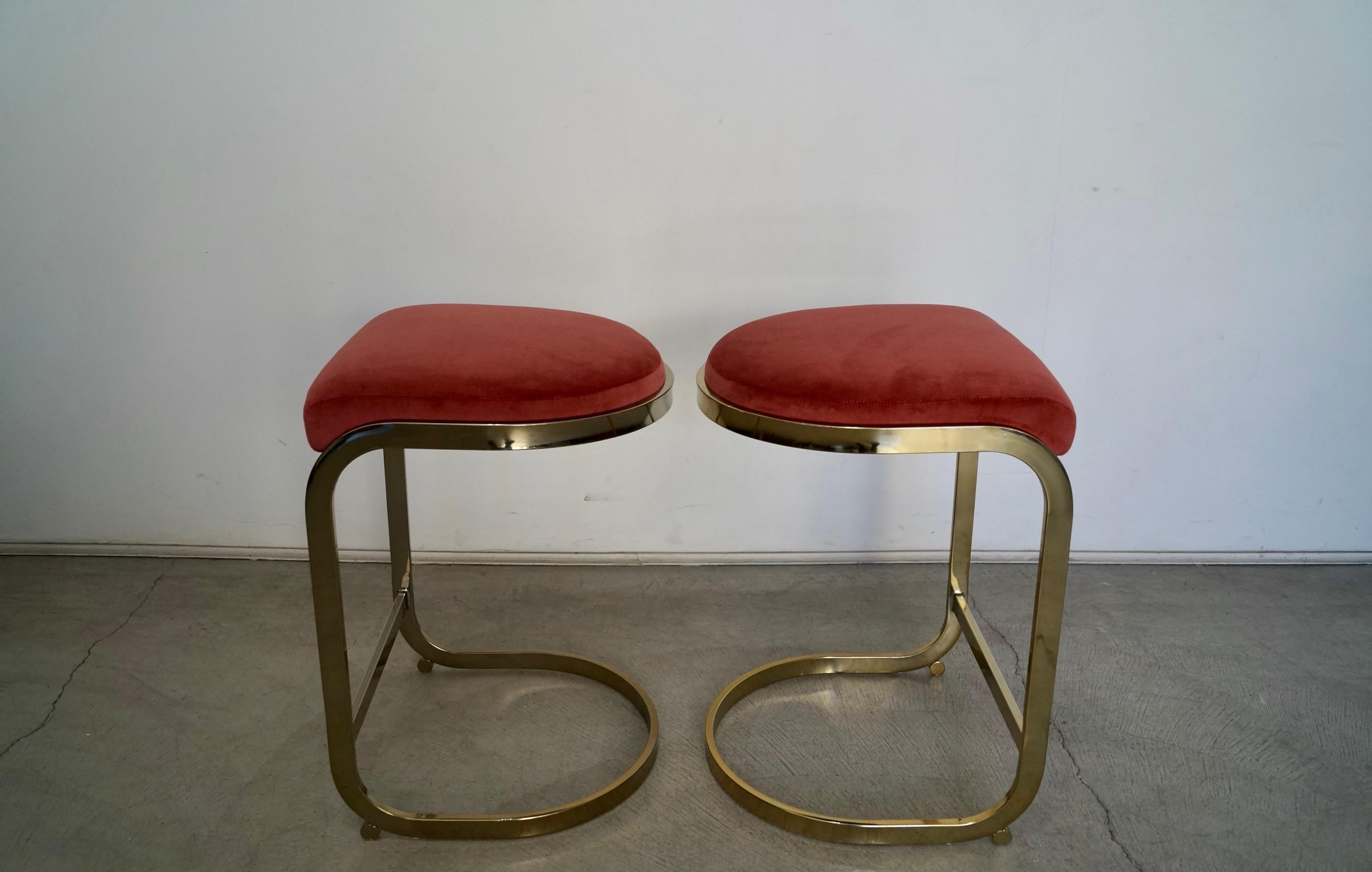 1970s Hollywood Regency Brass Counter Stools, a Pair For Sale 1