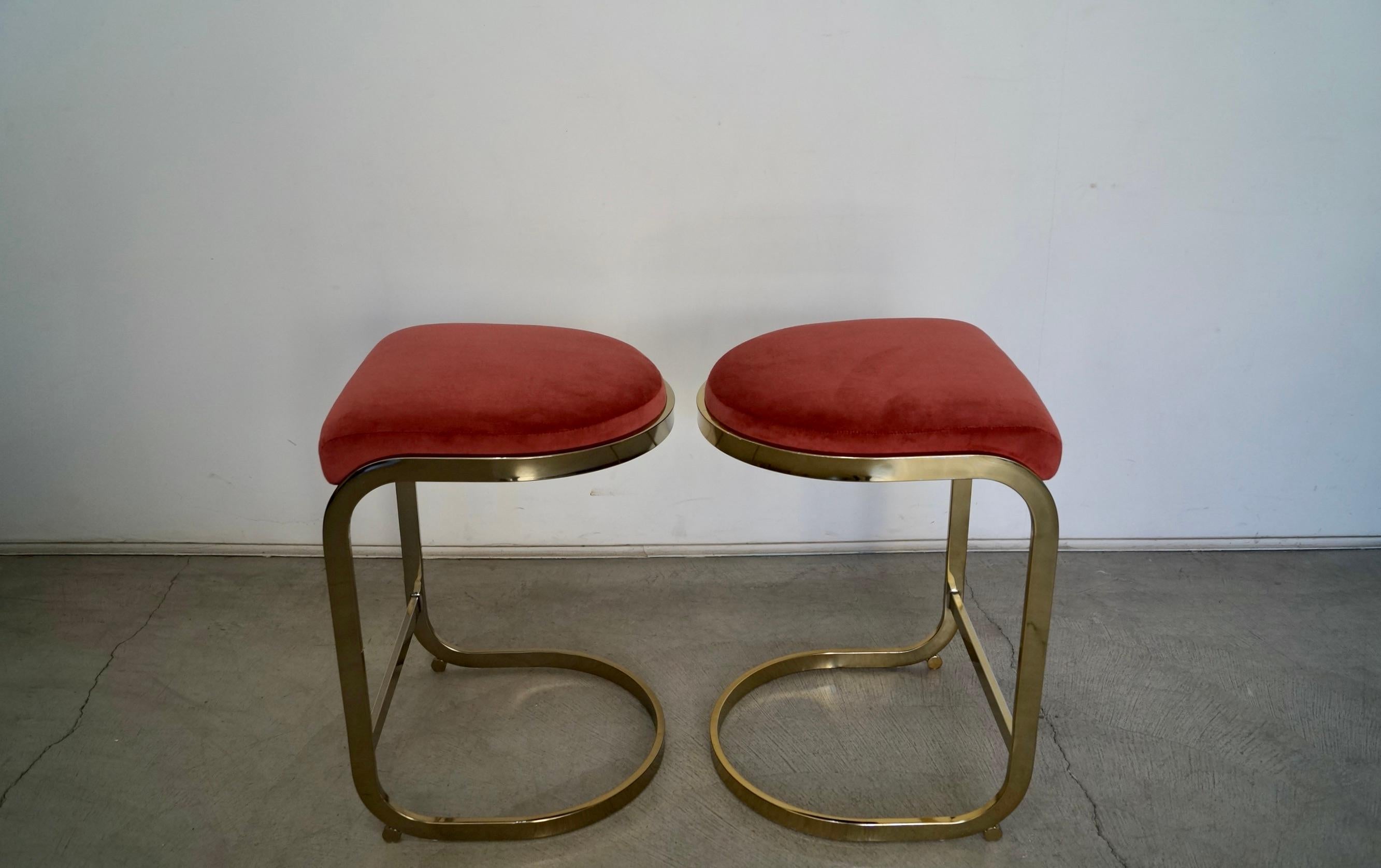 1970s Hollywood Regency Brass Counter Stools, a Pair For Sale 2
