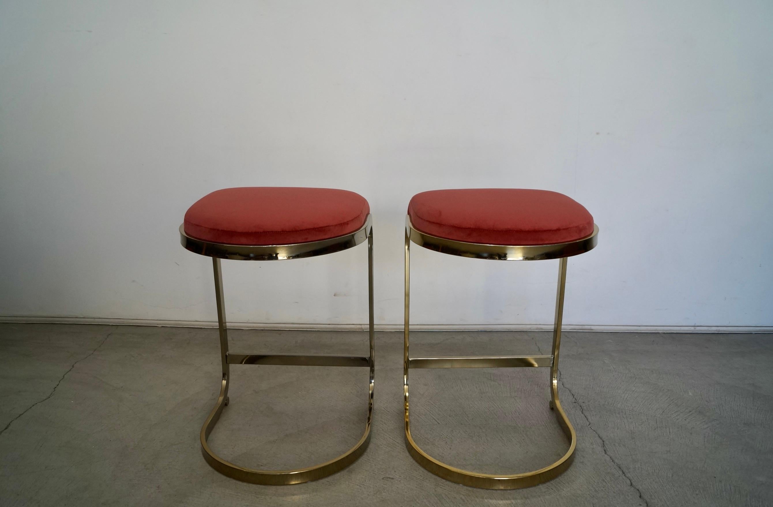 1970s Hollywood Regency Brass Counter Stools, a Pair For Sale 3
