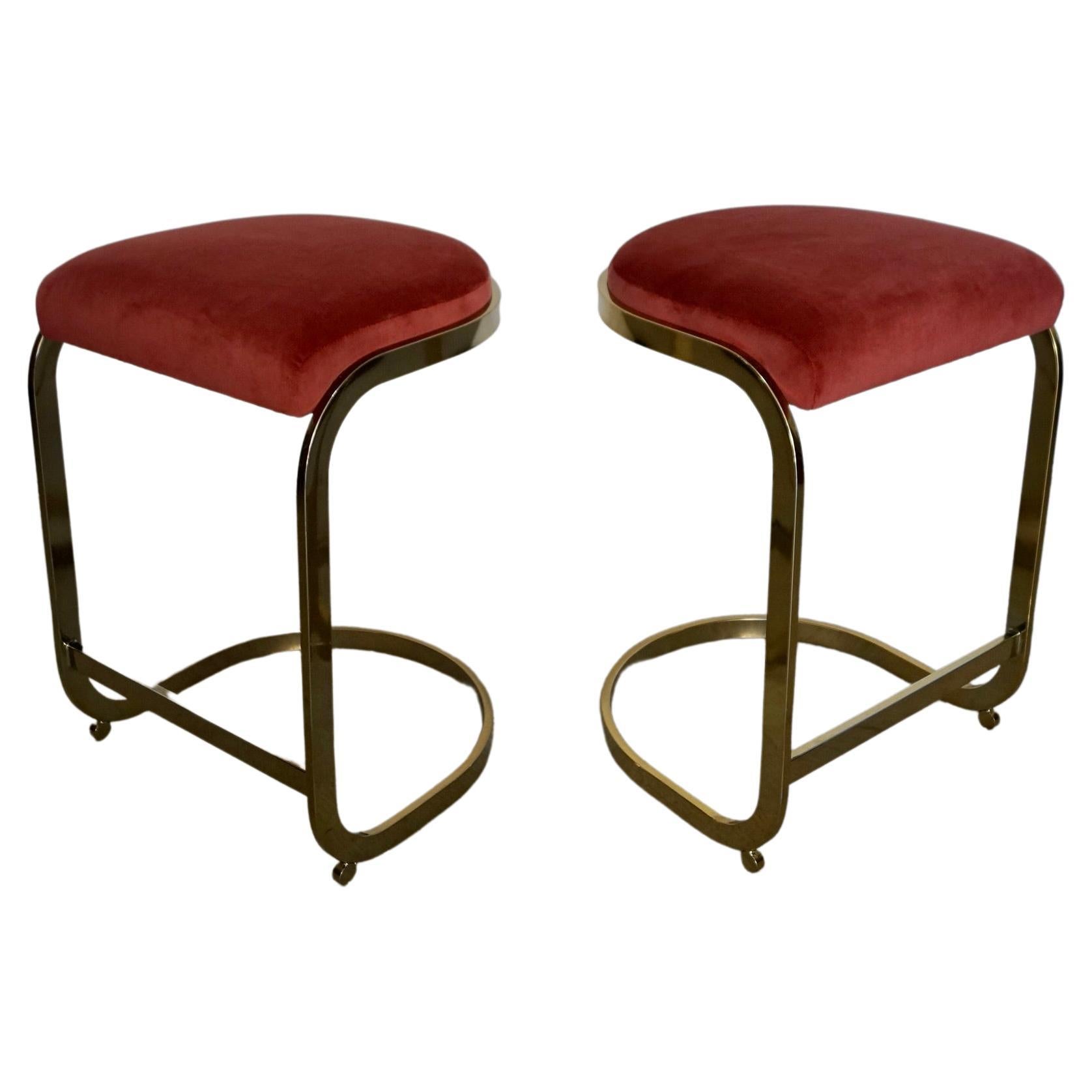 1970s Hollywood Regency Brass Counter Stools, a Pair For Sale