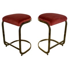 1970s Hollywood Regency Brass Counter Stools, a Pair