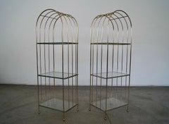 1970's Hollywood Regency Brass Etagere Shelves, a Pair