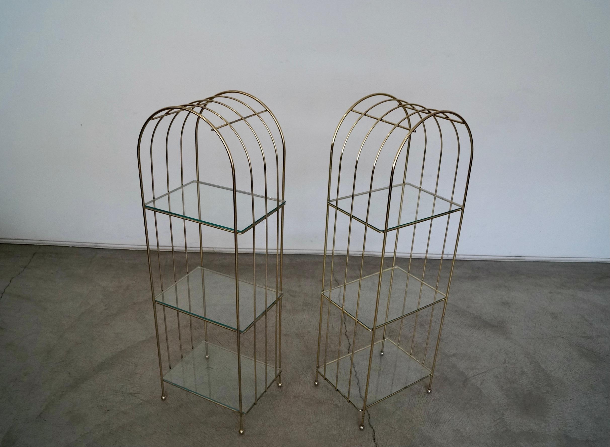 American 1970's Hollywood Regency Brass Etagere Shelves, a Pair For Sale