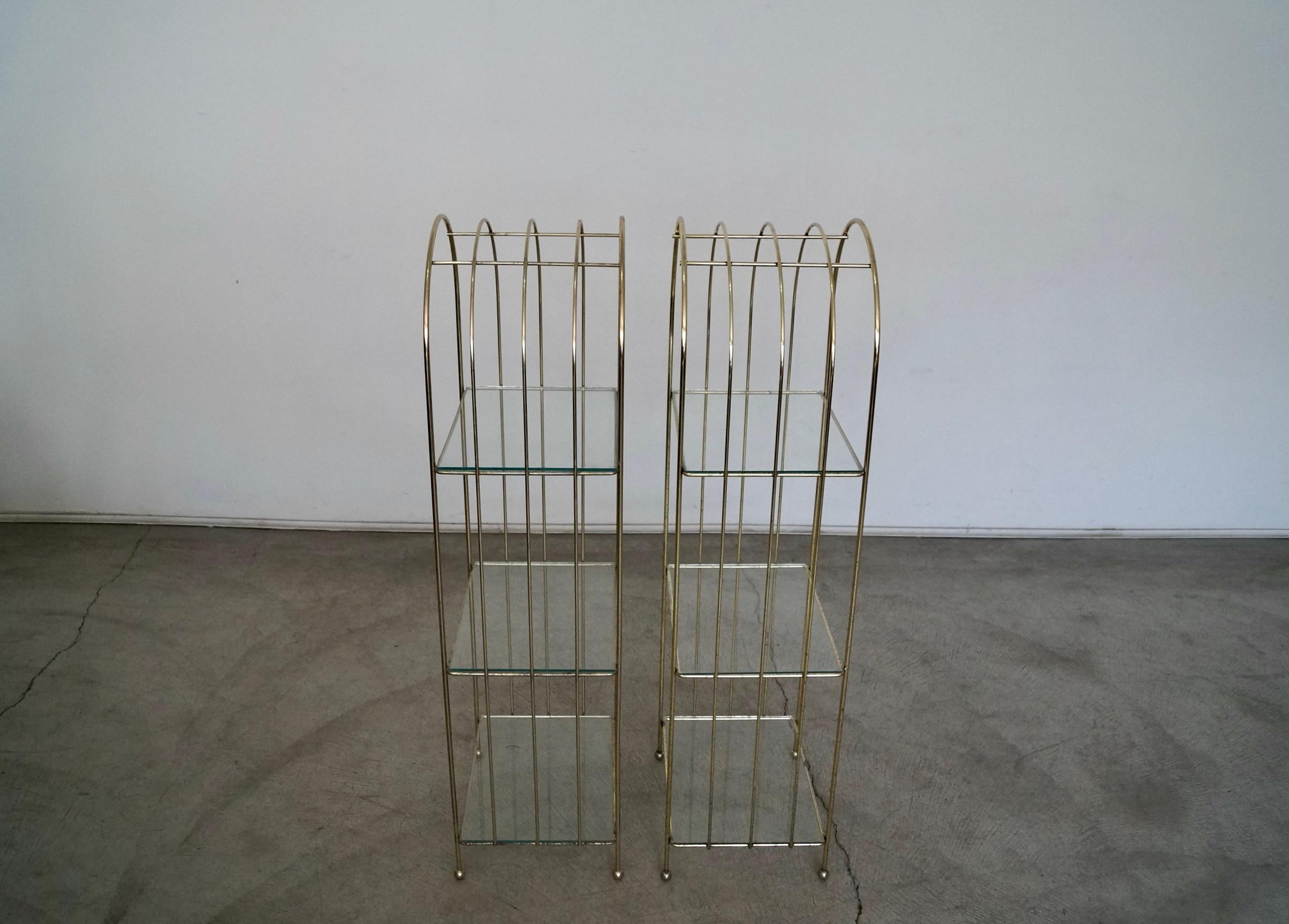 1970's Hollywood Regency Brass Etagere Shelves, a Pair In Good Condition For Sale In Burbank, CA