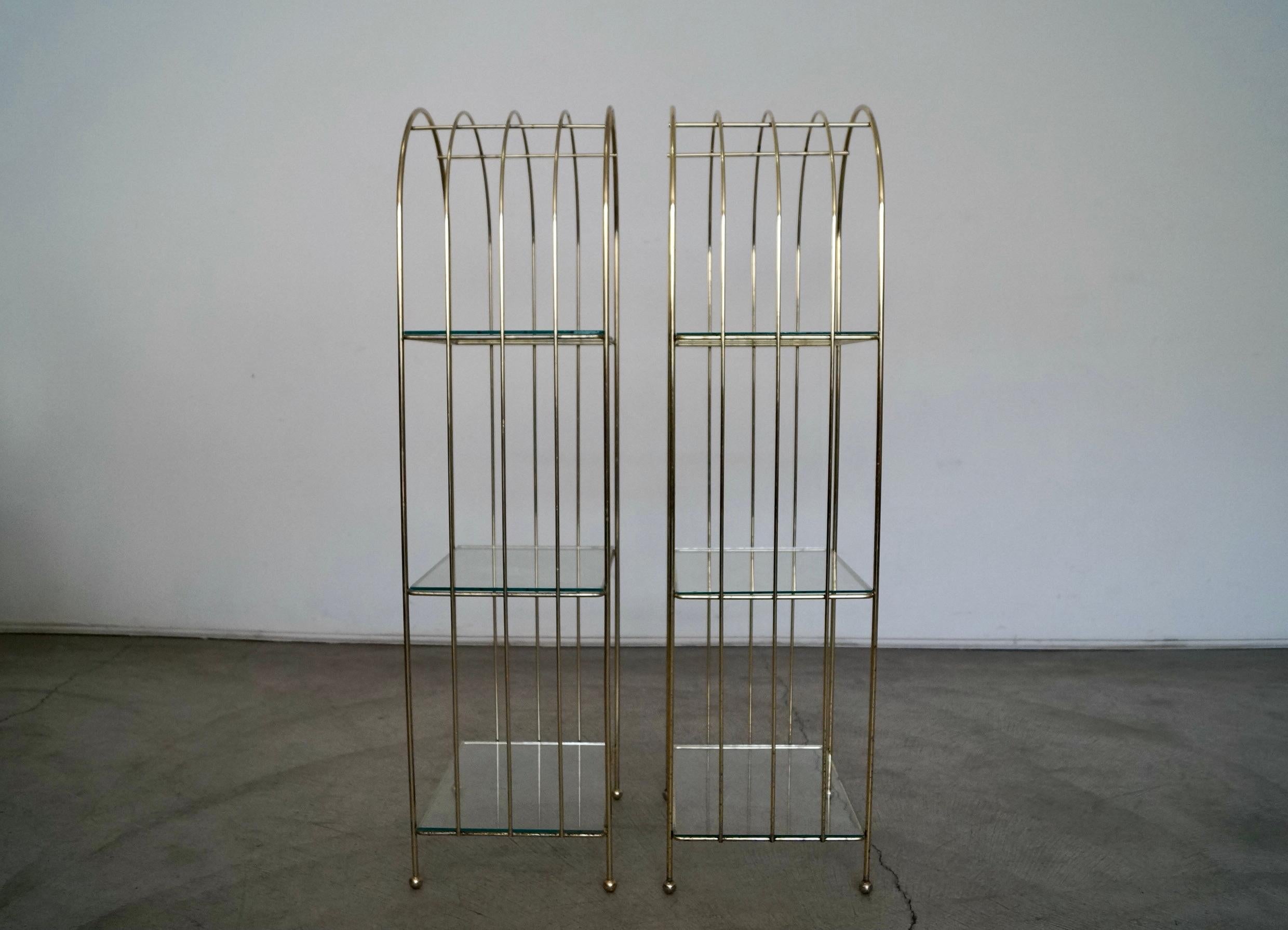 Late 20th Century 1970's Hollywood Regency Brass Etagere Shelves, a Pair For Sale