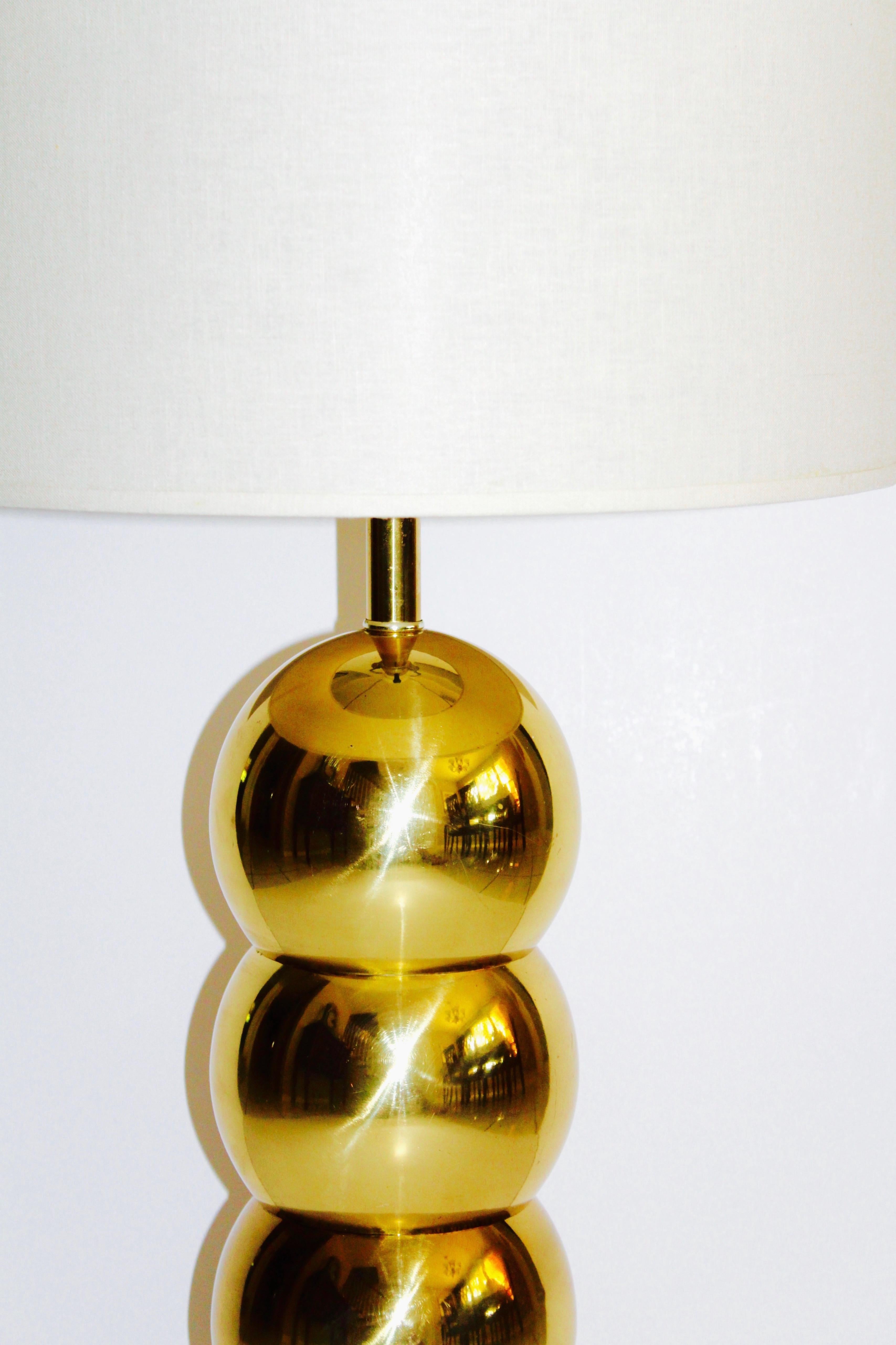 Polished 1970s Hollywood Regency Brass Orb Lamp by George Kovacs