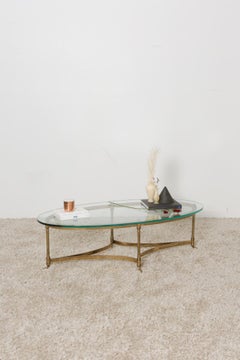 1970s Hollywood Regency Brass Oval Coffee Table by Labarge