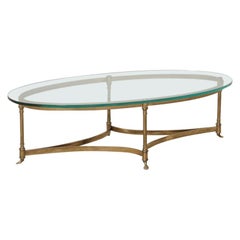 1970s Hollywood Regency Brass Oval Coffee Table by Labarge