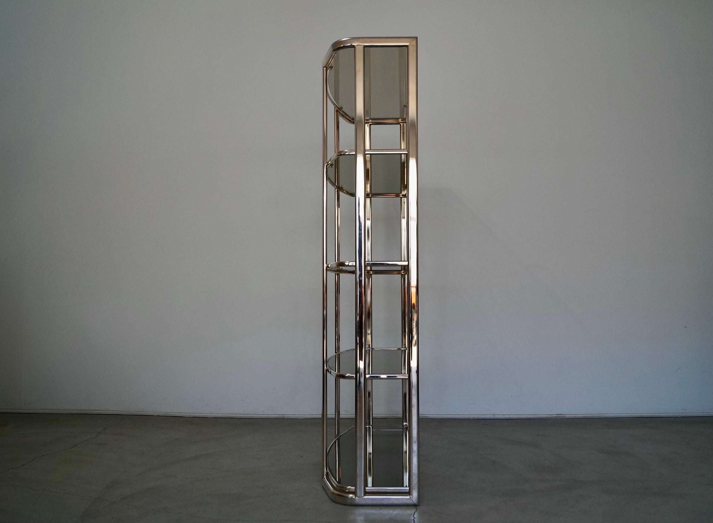 1970's Hollywood Regency Brass Shelving Unit Etagere In Excellent Condition In Burbank, CA