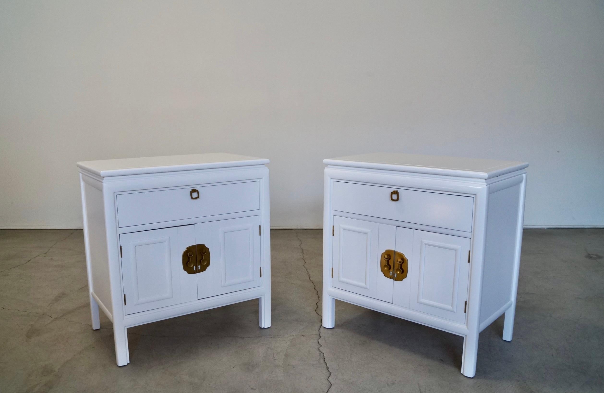 Brass 1970's Hollywood Regency Campaign Nightstands, a Pair For Sale