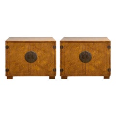 1970s Hollywood Regency Century Furniture Faux Tortoise Cabinets – a Pair