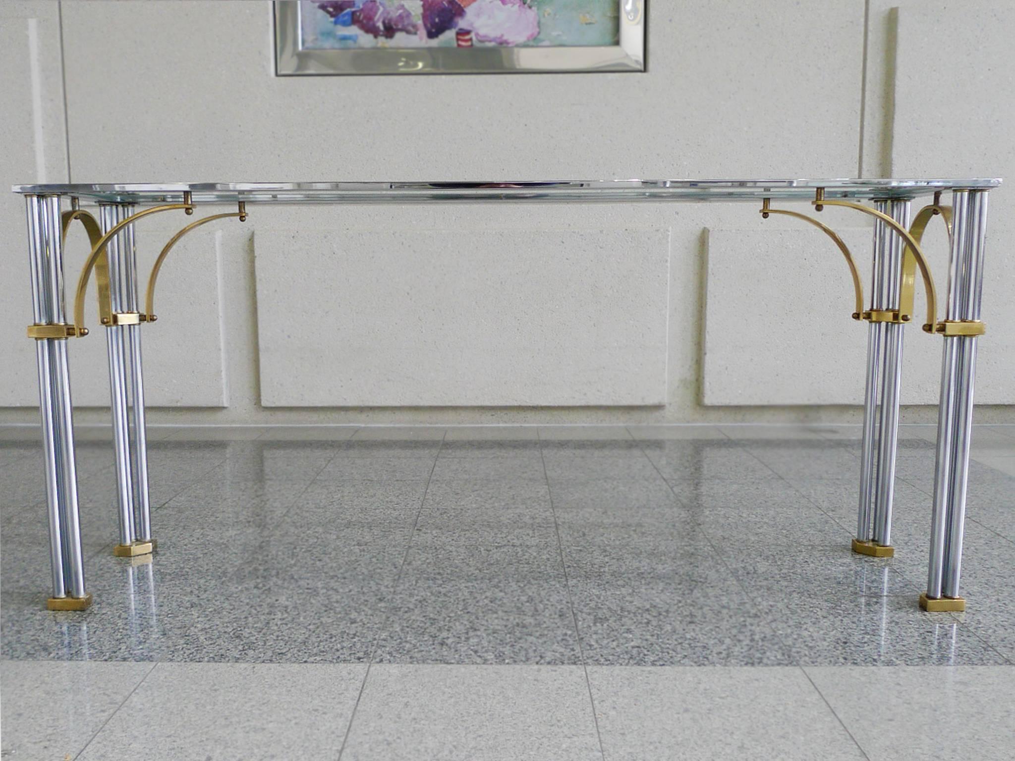 American 1970s Hollywood Regency Chrome & Brass Console Table by Milo Baughman