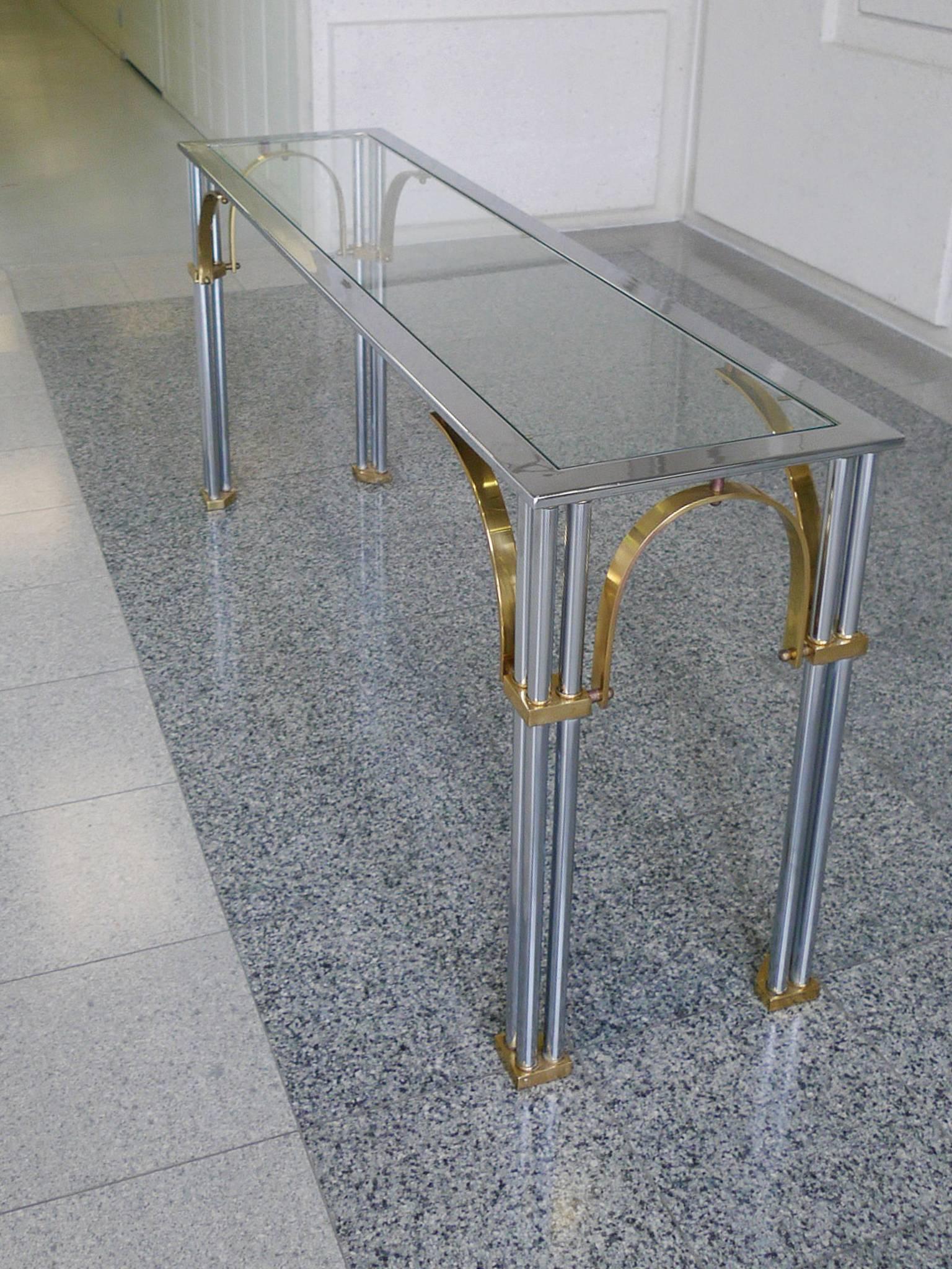 1970s Hollywood Regency Chrome & Brass Console Table by Milo Baughman In Good Condition In New York, NY