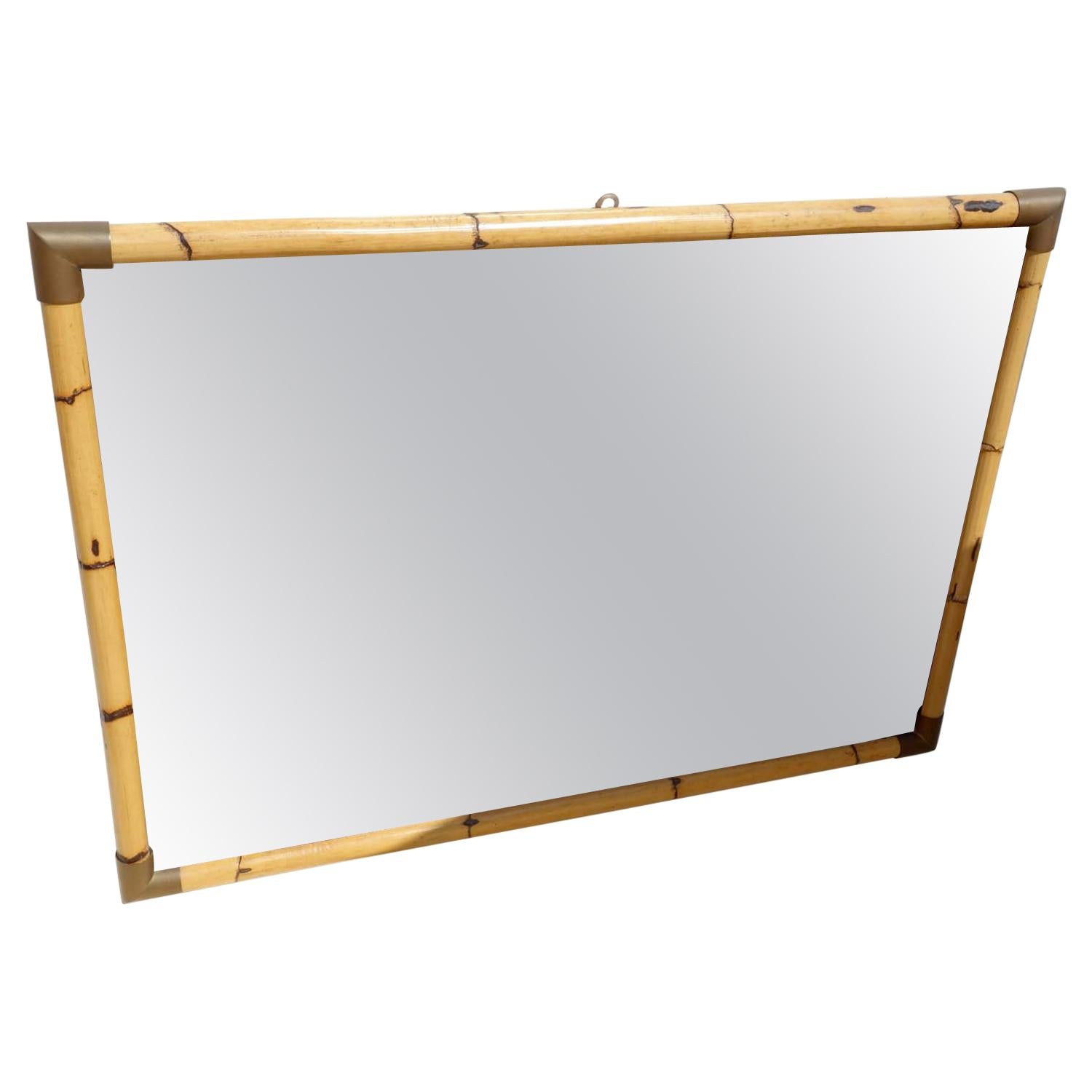 1970s Hollywood Regency Design Bamboo and Brass Wall Mirror For Sale
