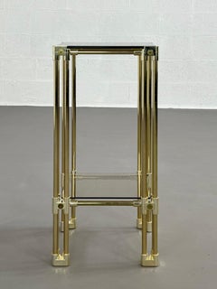 1970s Hollywood Regency Design Brass and Smoked Glass Pedestal Table