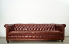 1970's Hollywood Regency Diamond Tufted Leather Long Chesterfield Sofa