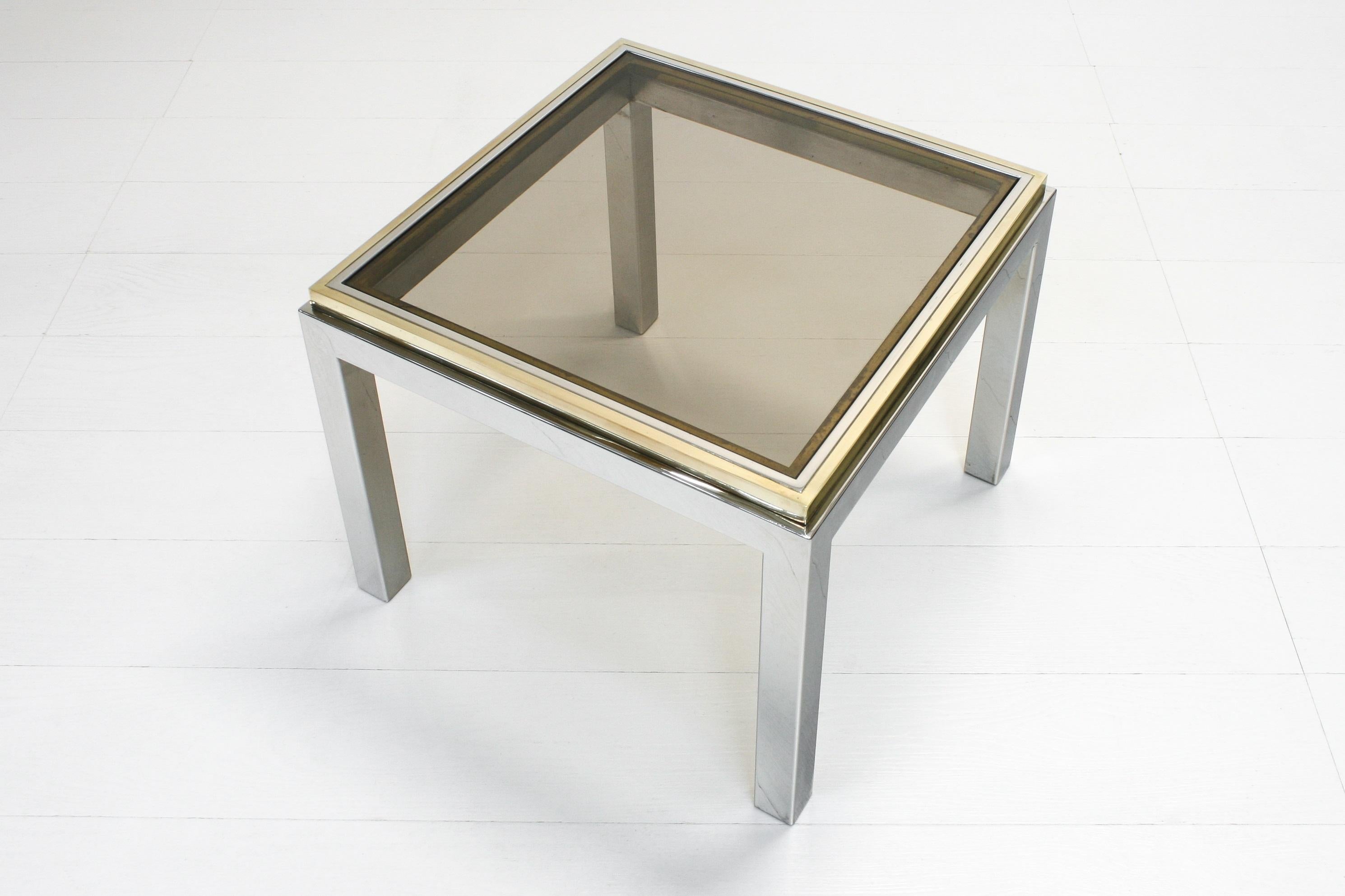 1970s Hollywood Regency Flaminia Smoked Glass Coffee & Side Table by Willy Rizzo For Sale 4