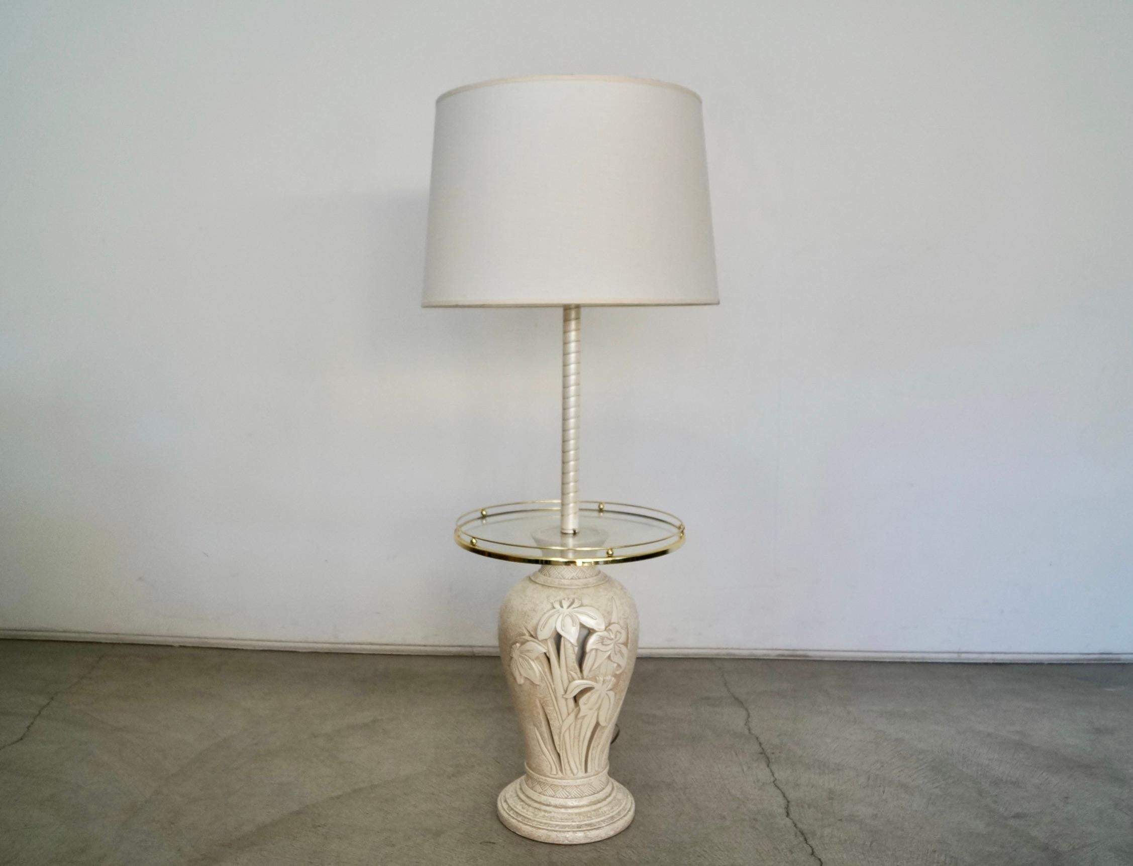 American 1970's Hollywood Regency Floor Lamp With Attacked Glass End Table For Sale