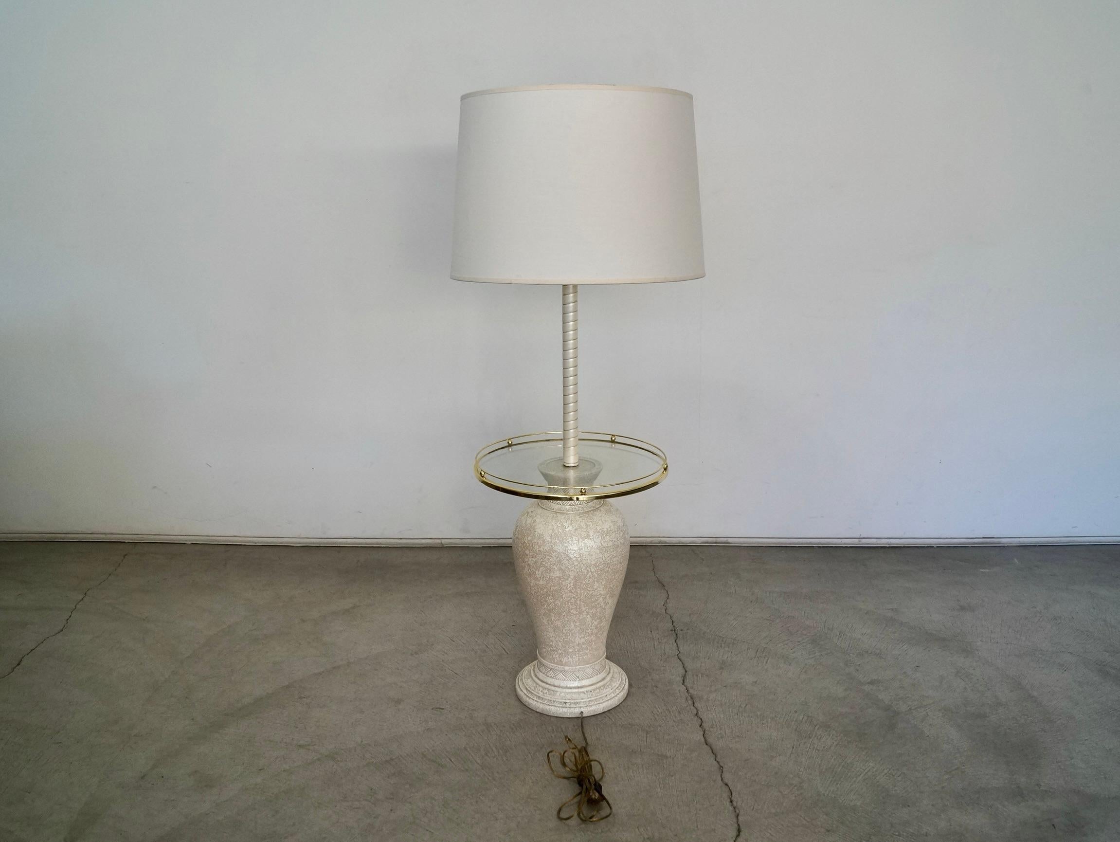 Late 20th Century 1970's Hollywood Regency Floor Lamp With Attacked Glass End Table For Sale