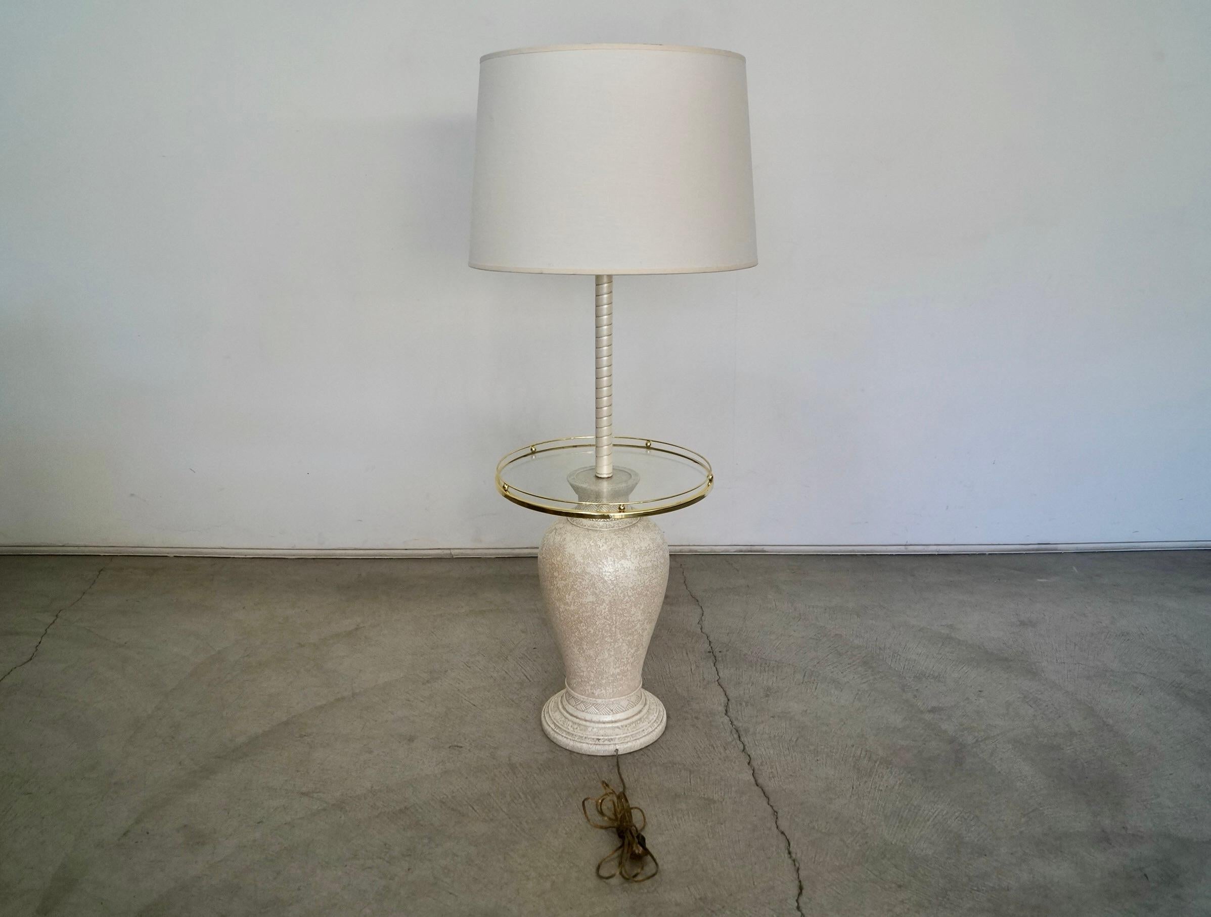 1970's Hollywood Regency Floor Lamp With Attacked Glass End Table For Sale 1