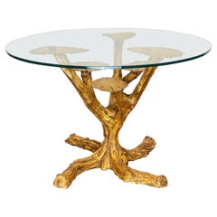 1970s Hollywood Regency Gilt Tree Metal Round Coffee Table