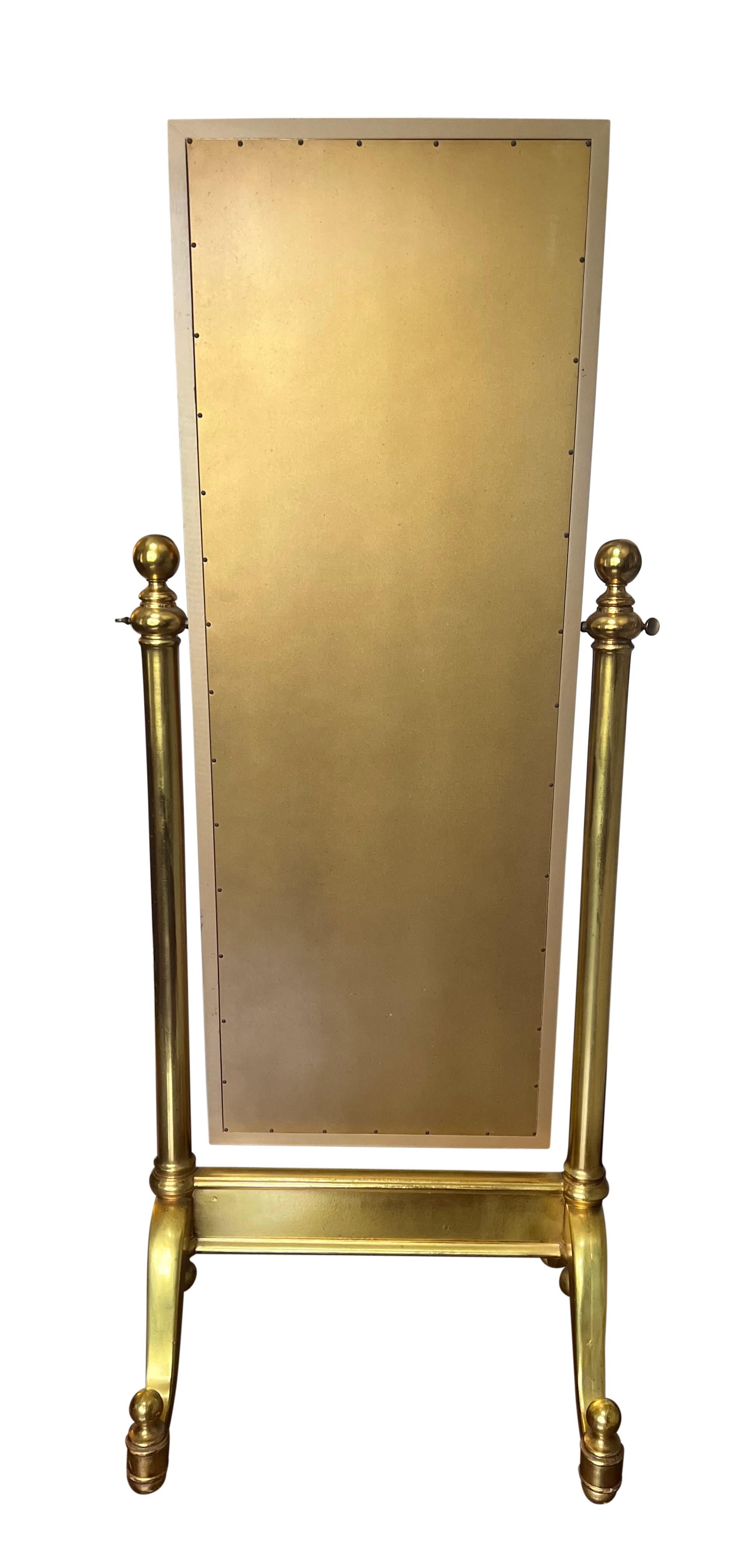 Brass 1970's Hollywood Regency Giltwood Cheval Floor Mirror For Sale