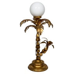 1970er Hollywood Regency Gold vergoldete Palmen Tischlampe Mid-Century Hans Kögl