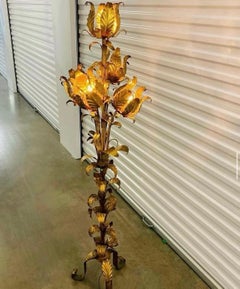1970s Hollywood Regency Hans Kogl Metal Gold Gilt Lotus Flower Floor Lamp