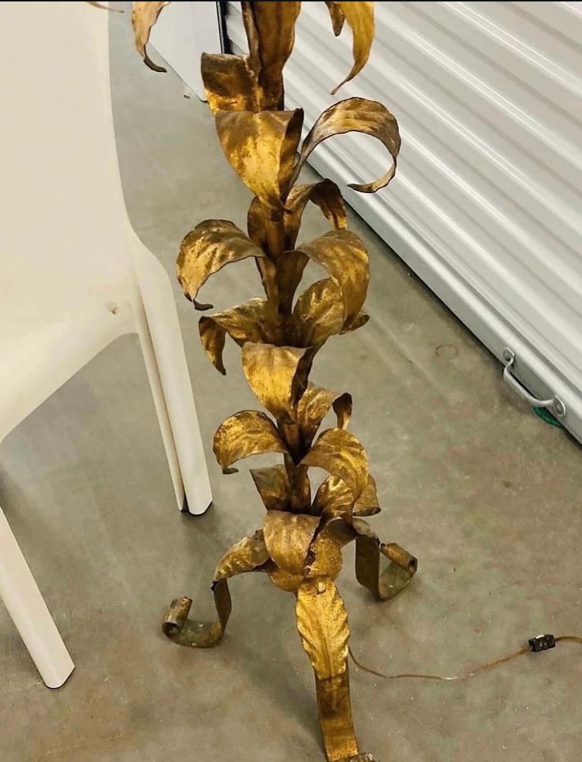 Late 20th Century 1970s Hollywood Regency Hans Kogl Metal Gold Gilt Lotus Flower Floor Lamp