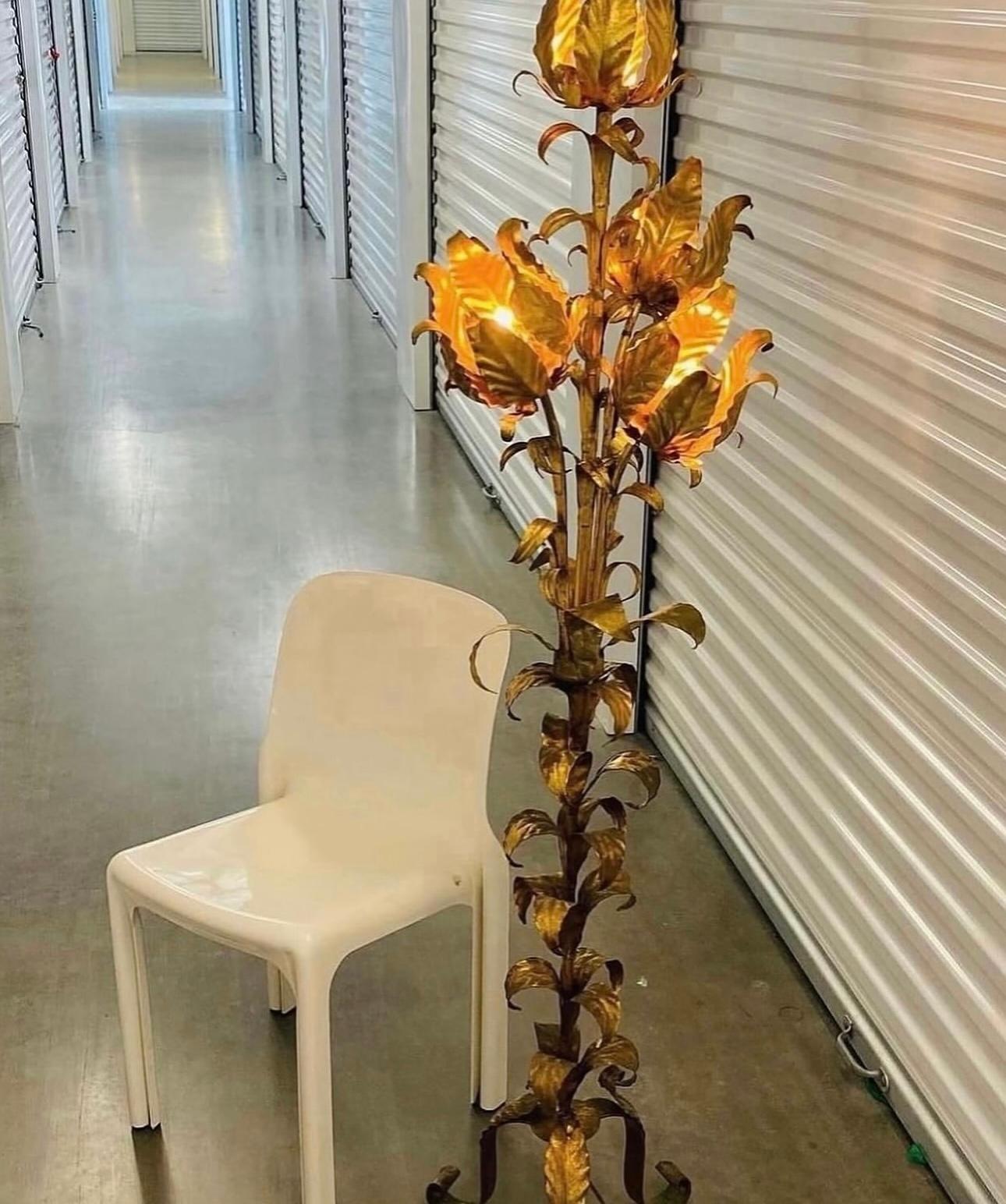 1970s Hollywood Regency Hans Kogl Metal Gold Gilt Lotus Flower Floor Lamp 1