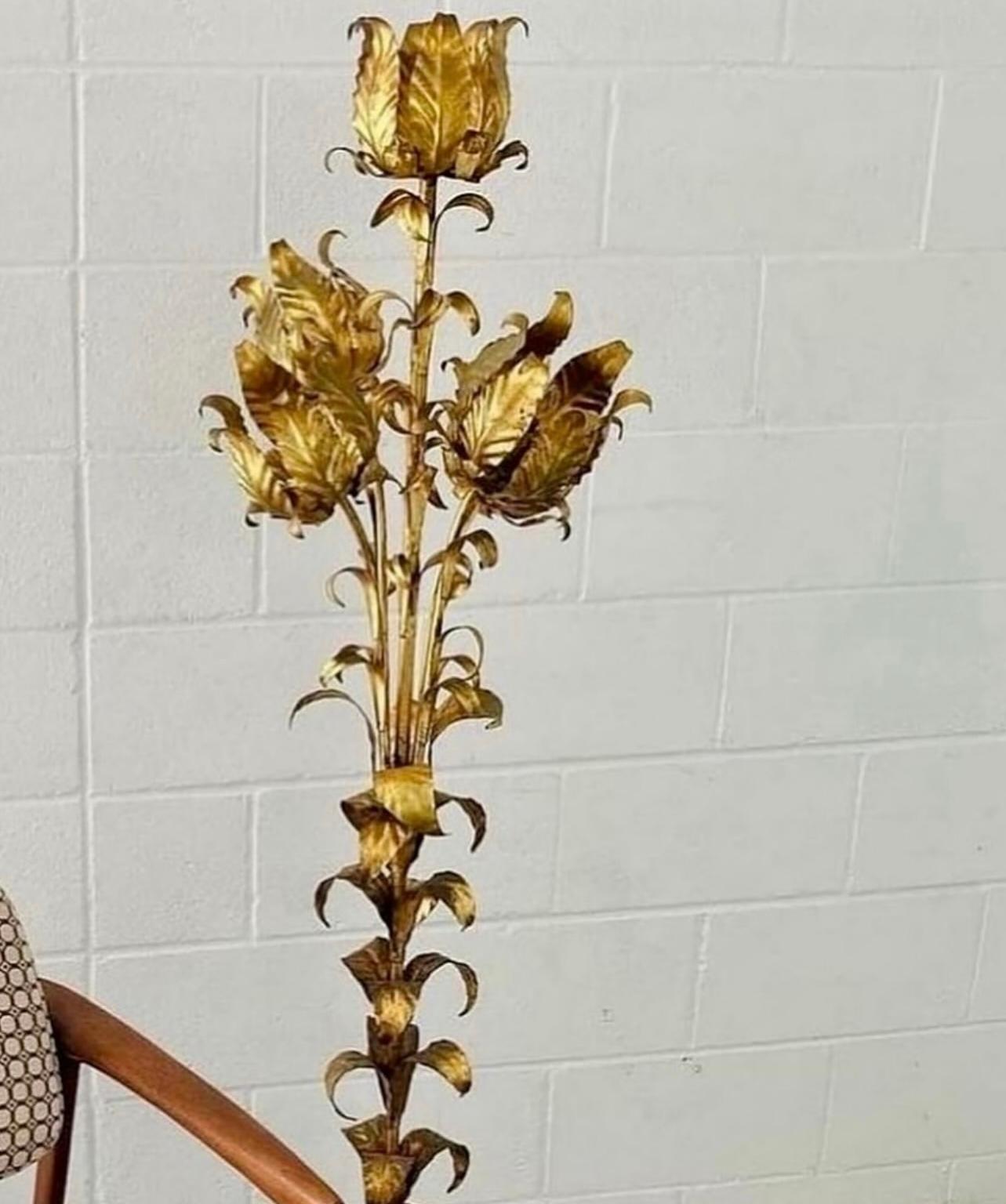 1970s Hollywood Regency Hans Kogl Metal Gold Gilt Lotus Flower Floor Lamp 2