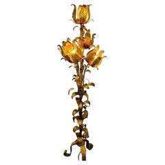 1970s Hollywood Regency Hans Kogl Metal Gold Gilt Lotus Flower Floor Lamp
