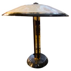 Lampada da tavolo italiana in marmo, ottone e vetro di alta qualità Hollywood Regency degli anni '70